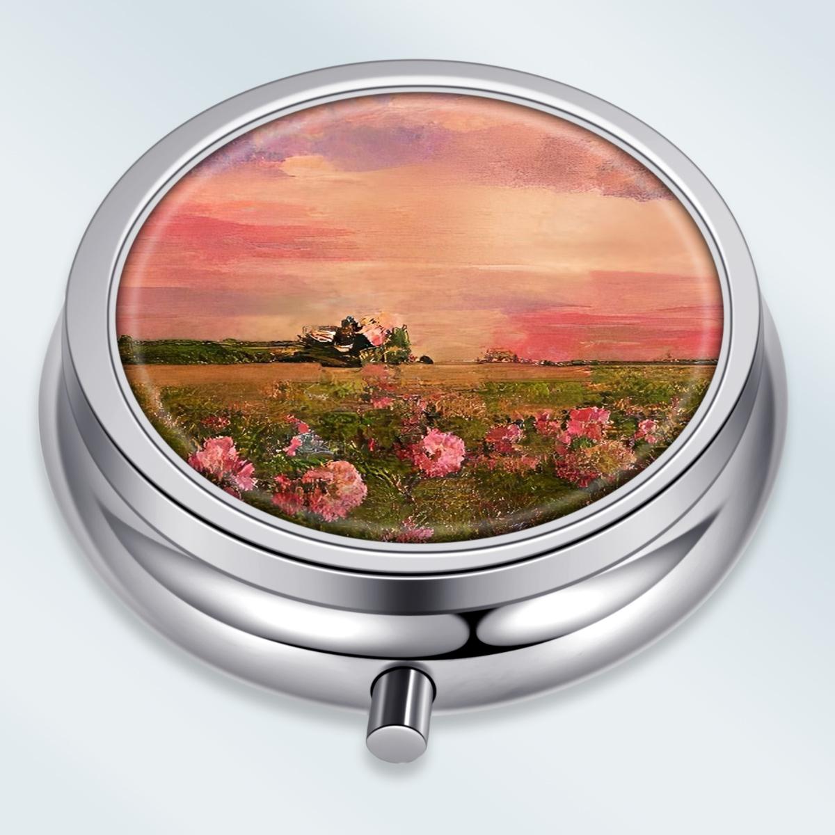 

Portable Pill Box with 3 Compartments, Mini Metal Medicine Organizer Case, Cute Printed Pill Container for Vitamins, Pills, Jewelry, Travel, Daily Use разноцветный