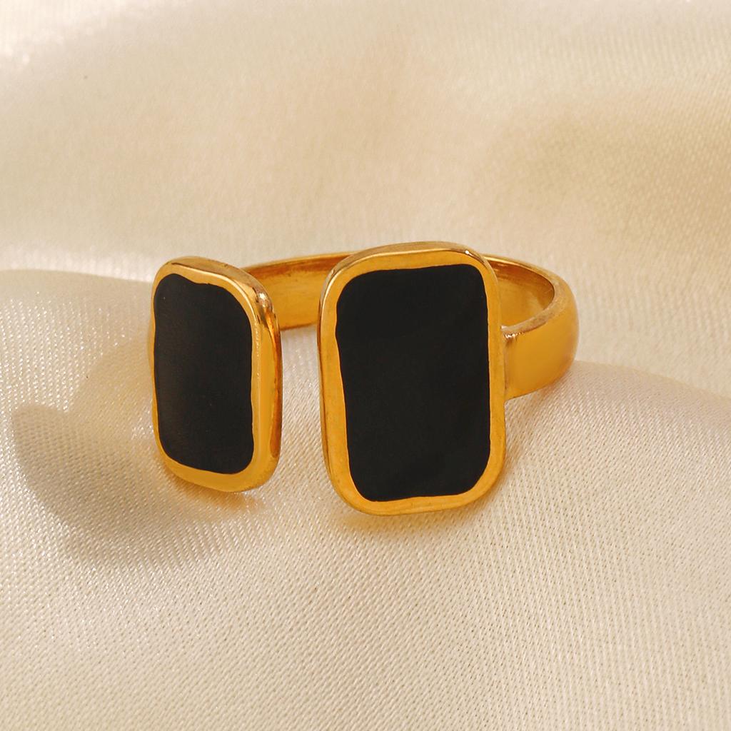 Stainless Steel White Dripping Oil Opened Ring for Women Square Vintage Gold Color Geometric Adjustable Finger Ring Jewelry