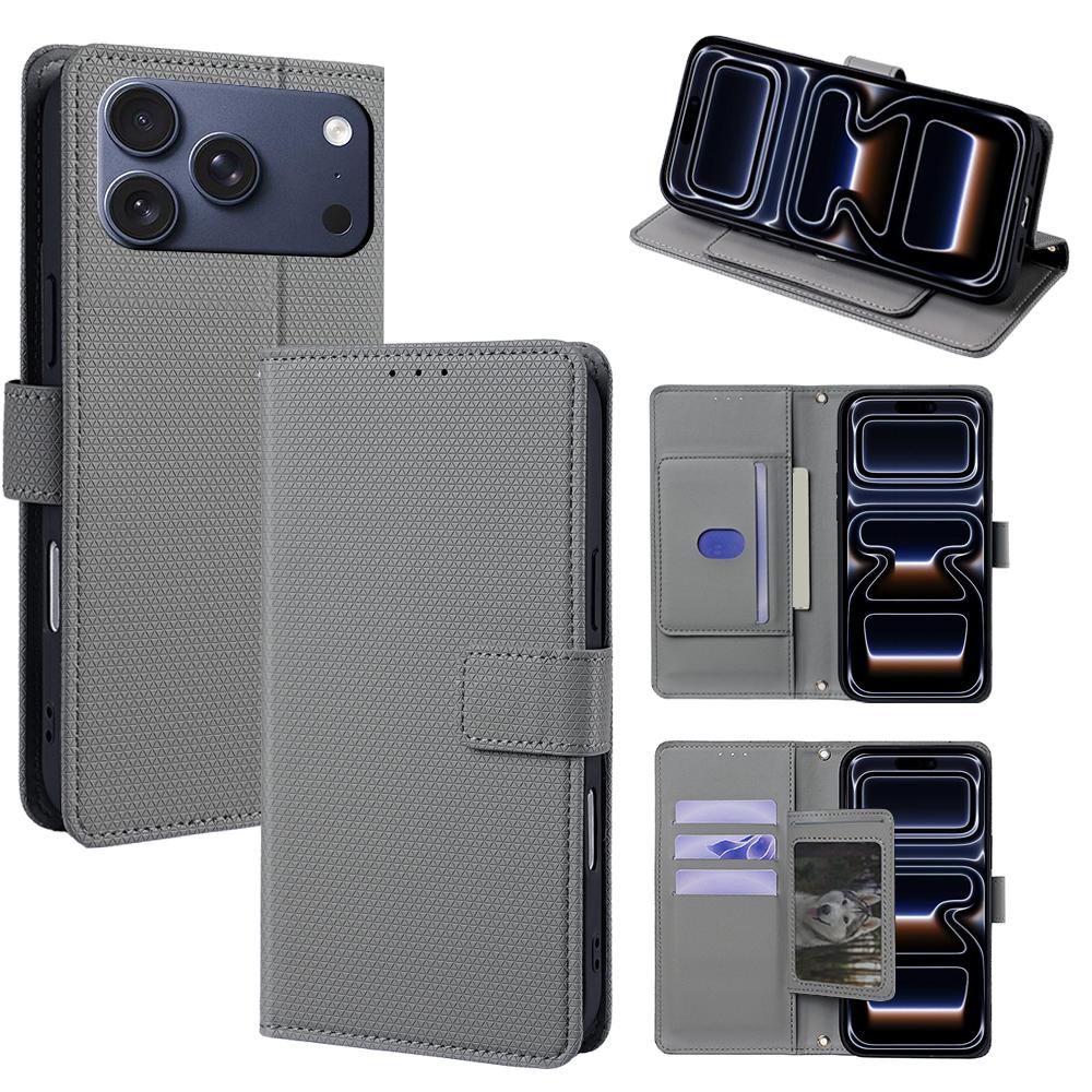 For iPhone 17 Pro Case Triangle Imprinted Skin Touch PU Leather Phone Wallet Cover