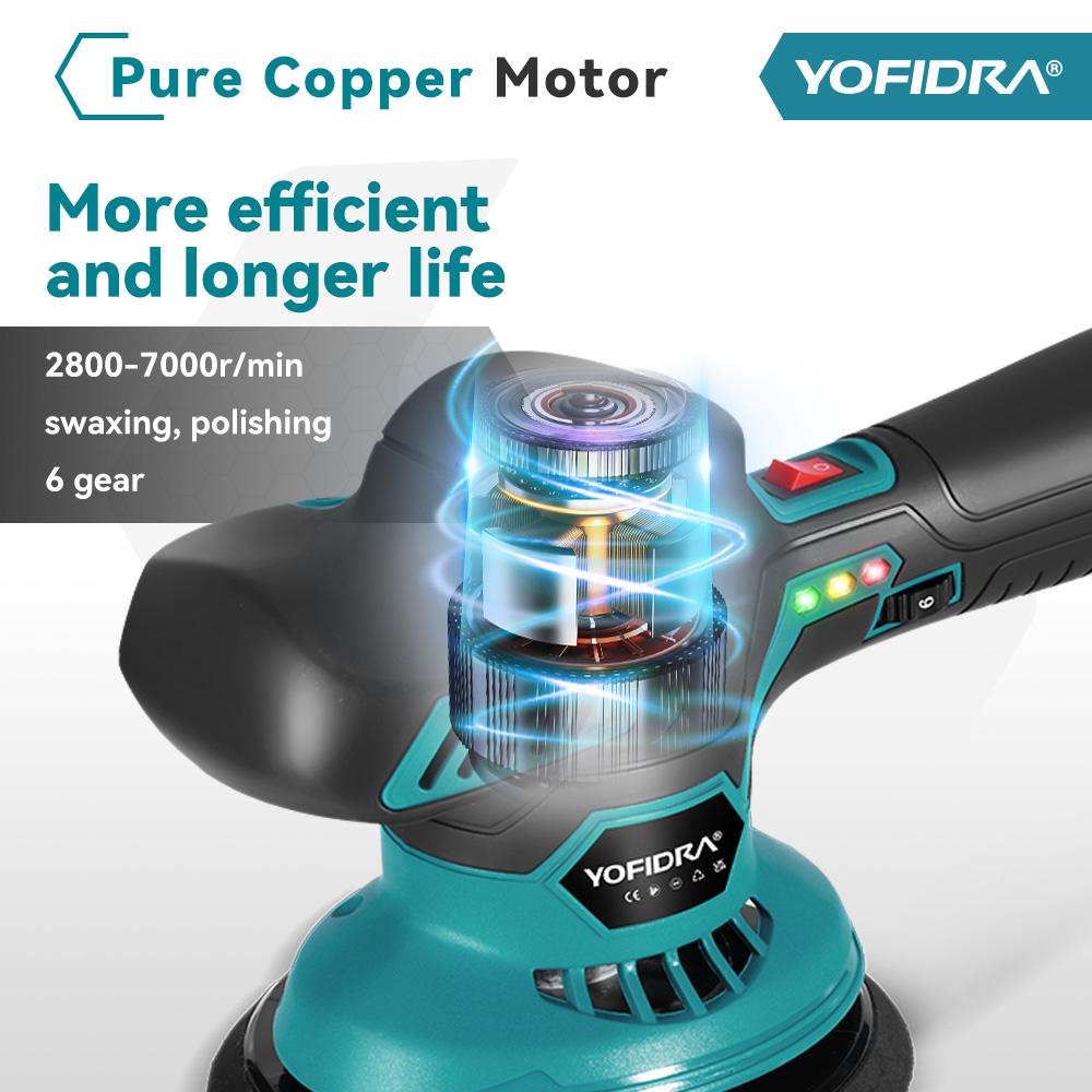 YOFIDRA 6 Gears Car Polisher 7000rpm Electric Polish Automobile  Polishing Sealing Glaze Machine Rotary Tool For 21V 18V Battery