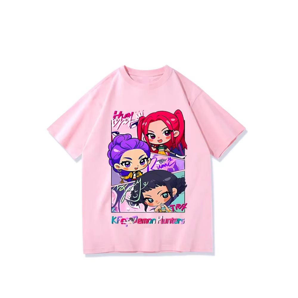 

2025 Movie KPop Demon Hunters T-shirt Summer Short Sleeve Tee for Casual Loose Women and Men Graphic Printed Tops Harajuku S