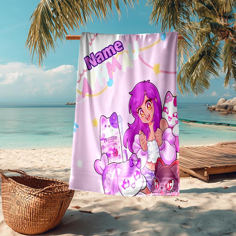 Custom Name Ultra-Soft Beach Towel with Aphmau Theme,Ideal for Pool - Camping, Diving - Perfect Travel Essential, Vibrant Beach Towel.