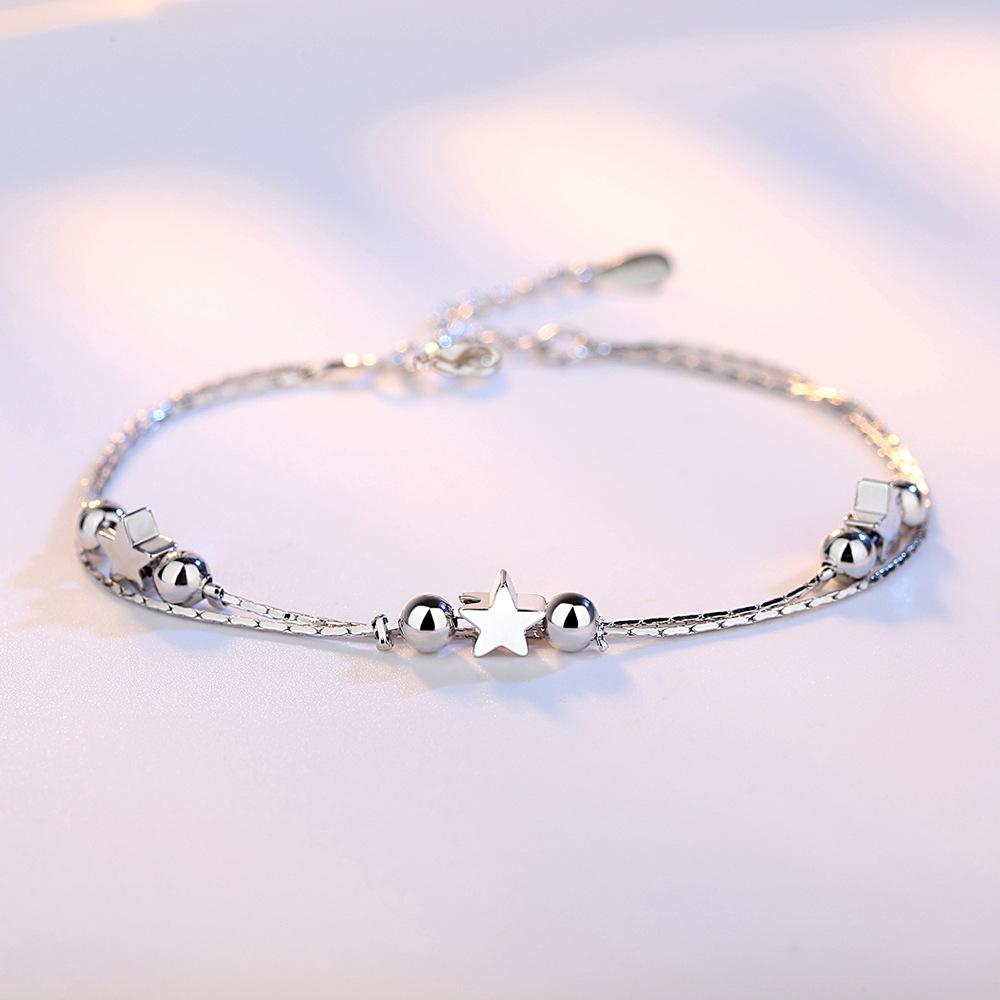 Fashion Heart Silver Bracelet, Ladies, Pentagram Silver Bracelet, Women