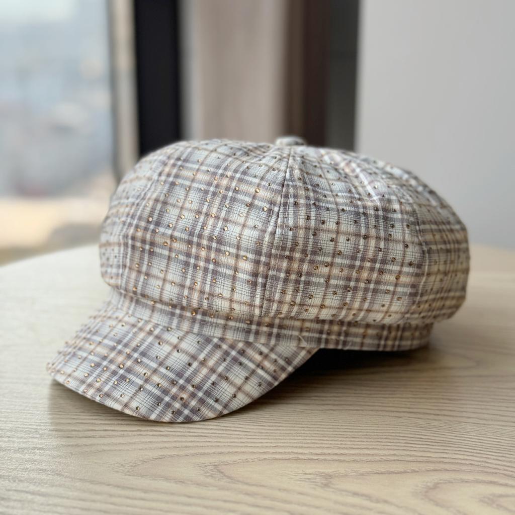 New Octagonal Hat Retro British Plaid Plaid Beret Spring and Autumn Face Showing Painter Newsboy Hat Peaked Hat Trendy