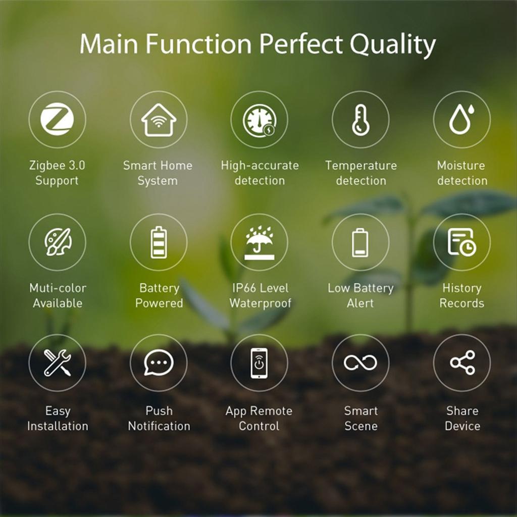 Tuya Zigbee Wireless Soil Tester Temperature and Humidity Meter IP66 Waterproof Garden Automation Irrigation Detector