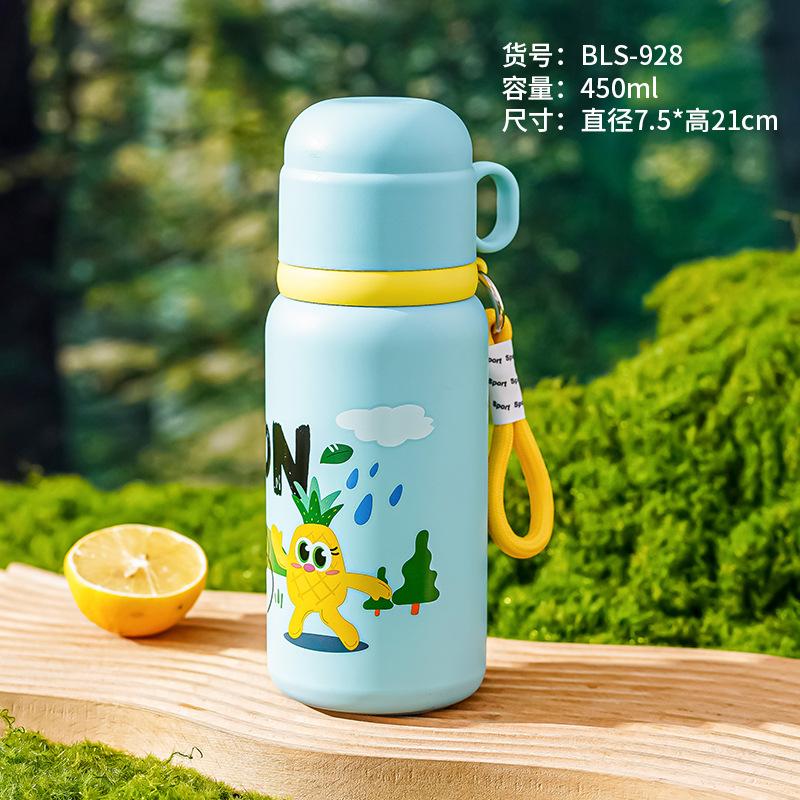 Children's Thermos Cup, Student Portable 316 Stainless Steel with Lid, Straight Drinking Cup, Cute and Fun Graffiti Water Bottle