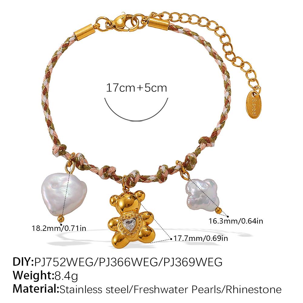 Vintage seaside style DIY freshwater pearl pendant bracelet stainless steel gold-plated ceramic pendant necklace female