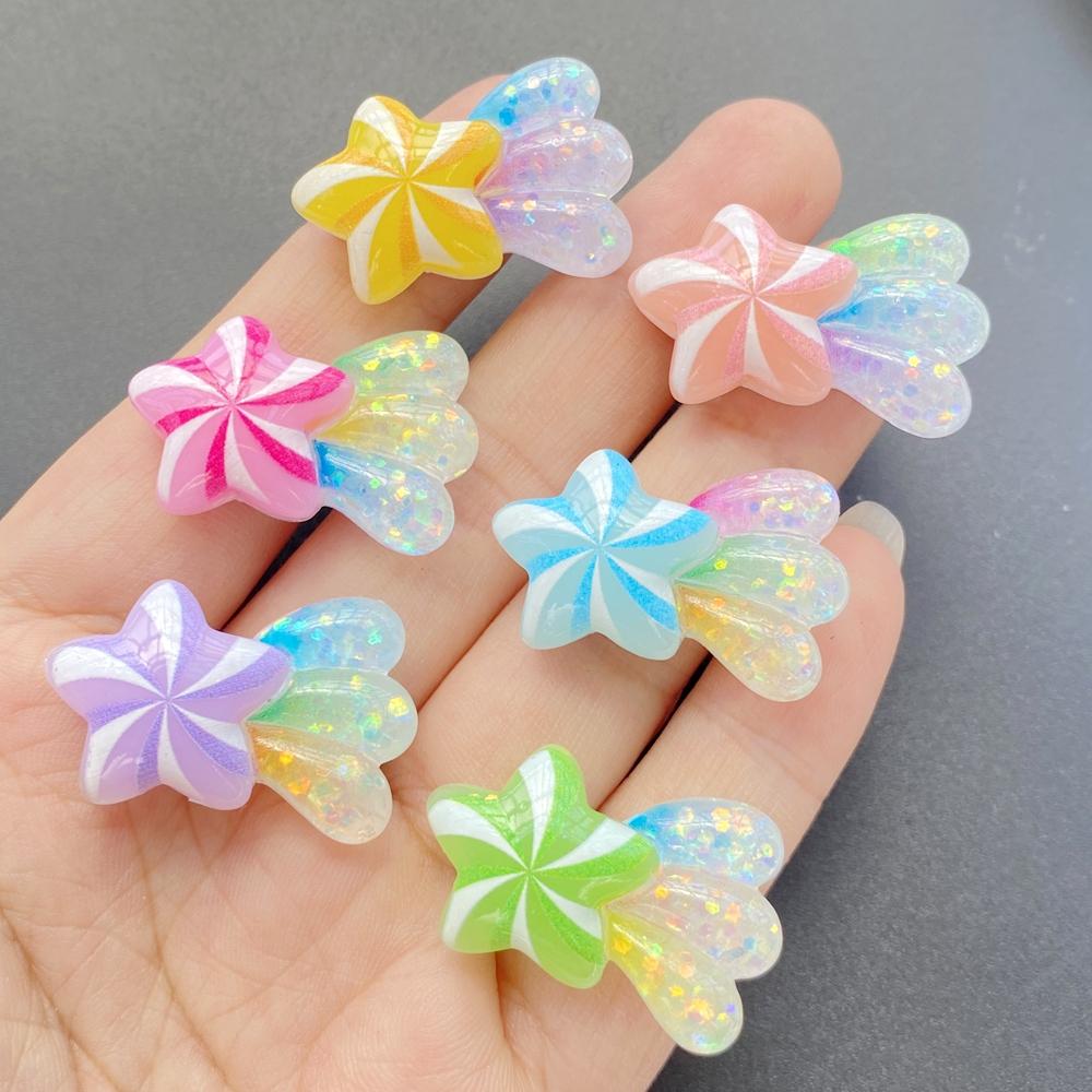 10pcs Resin Kawaii Cute Shiny Colorful Stars Rainbow Flat Back Stones Applique DIY Wedding Home Decor DIY Jewelry Making