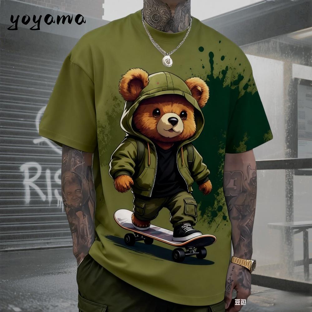 T-shirt da uomo Hip Hop con motivo Orso Stampa 3D Abbigliamento da uomo Estate Nuova Streetwear T-shirt Unisex Oversize Harajuku Abbigliamento da uomo