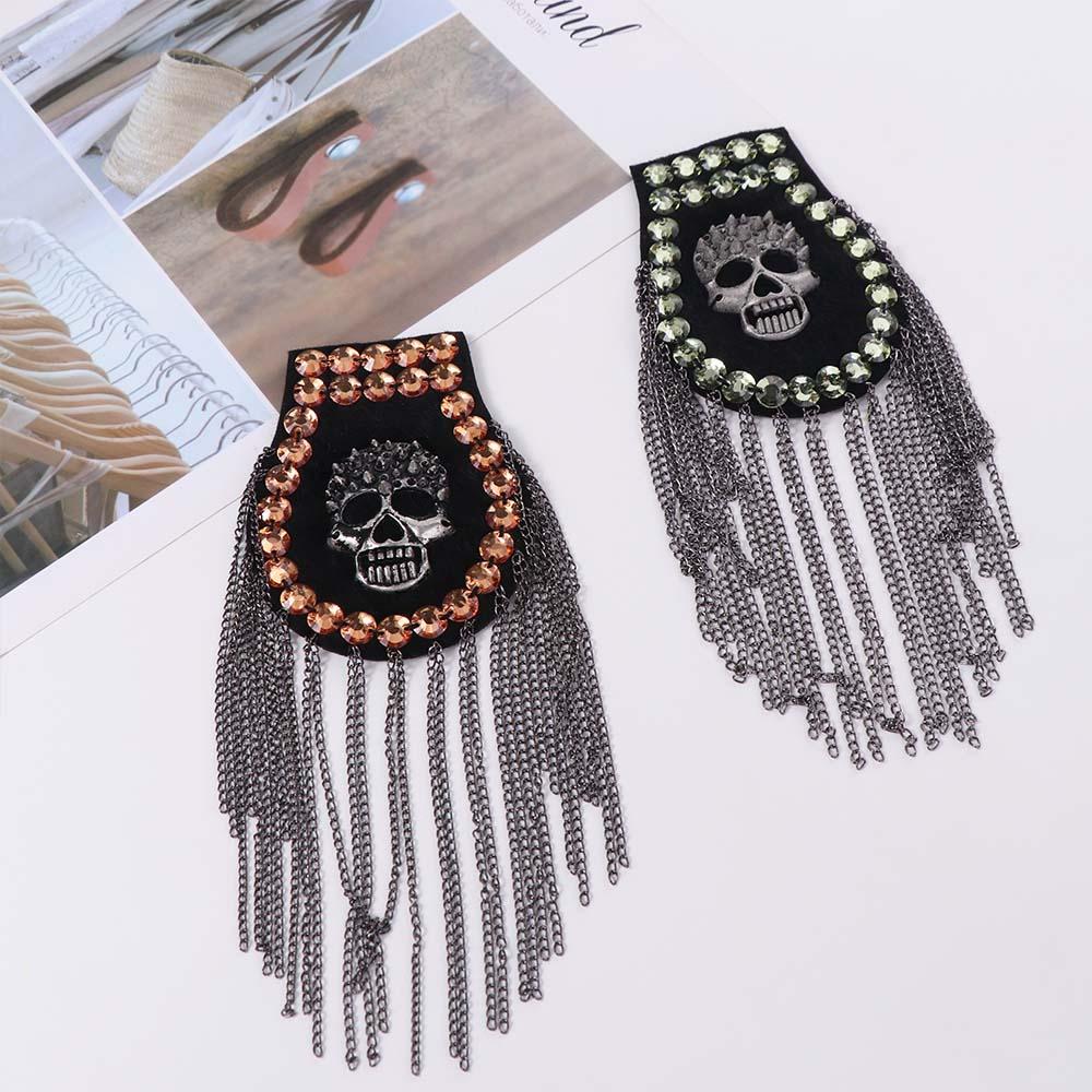 Cool Tassel Chain Epaulette Skull Jacket Vintage Brooch Exquisite Brooch Shoulder Board Party