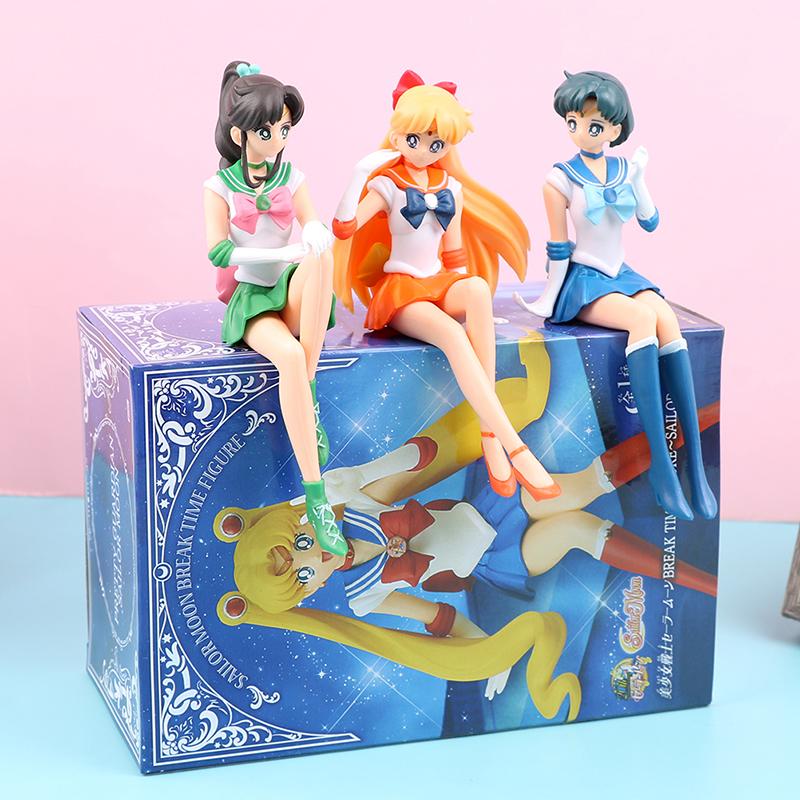 12CM Anime Sailor Moon Action Figure Beautiful Girl Water Ice Moon Pluto Yellow Hair Kawaii Sitting Collectible Model Toy