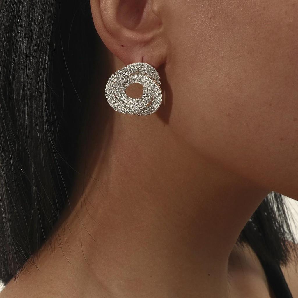 DINGKA 925 Silver Rhinestone Spiral Women's Earrings - Exquisite and Elegant Design
