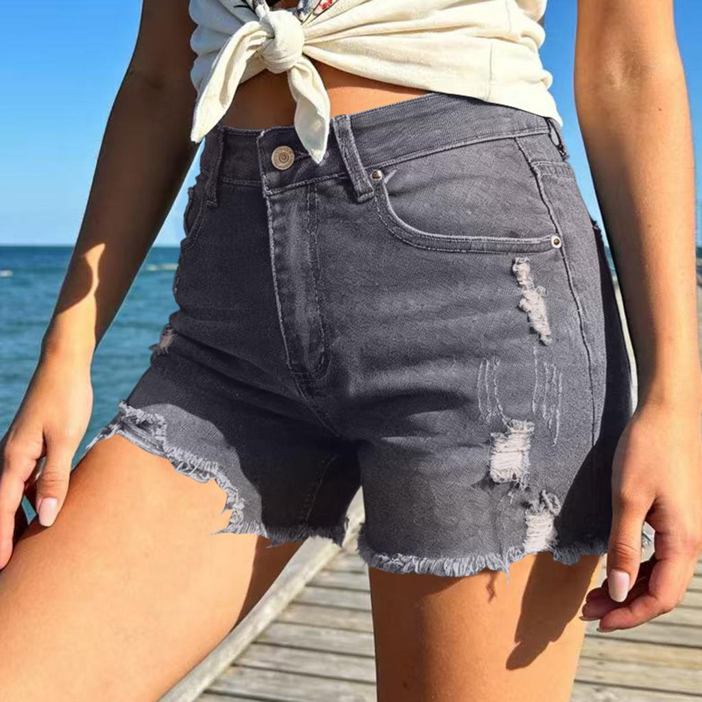 Women's Color Jeans Stretch Slim Fit Distressed Denim Shorts