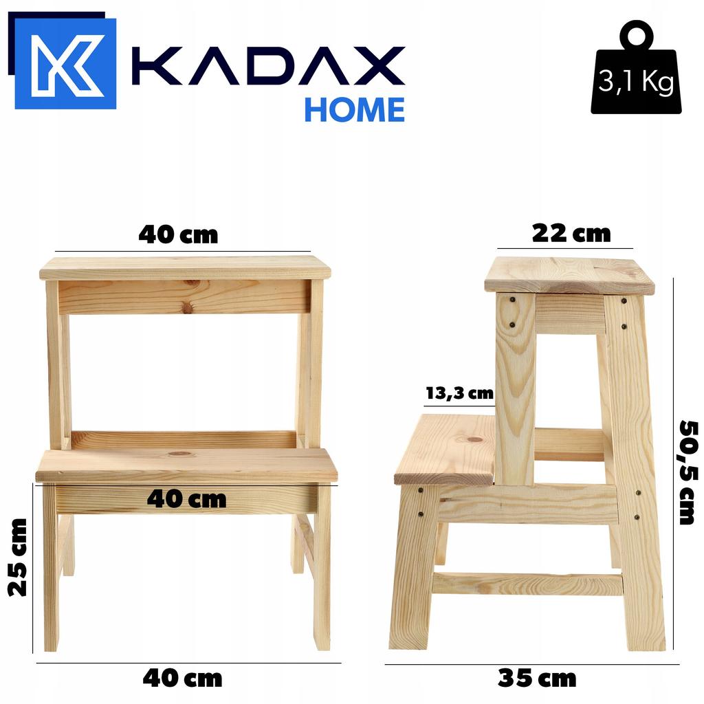 KADAX Wooden Kitchen Stool 50cm Platform With Step Solid