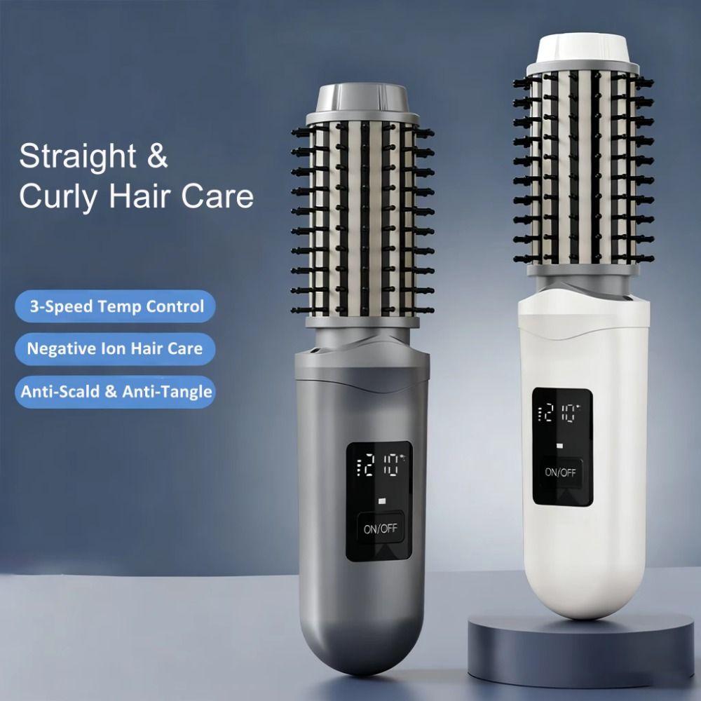 Cordless Electric Hair Straightening Comb 3 Temperature Portable Hair Straightener  Travel Use