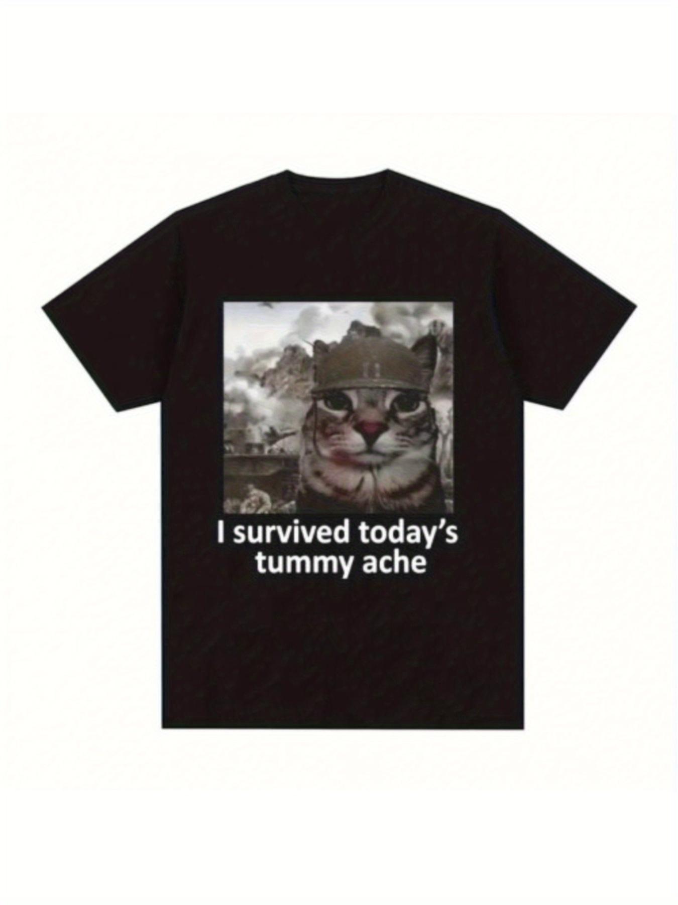 

Men s Funny I Survived Stomach Pain Cat Meme T-Shirt - Humorous IBS & Digestive Humor XL