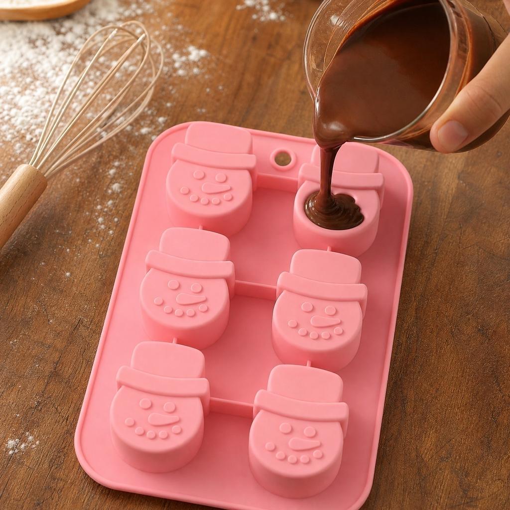 6 Cavity Snowman Silicone Baking Mold Creative DIY Cake Mold Nonstick Flexible Chocolate Fondant Mold for Baking and Candy Making