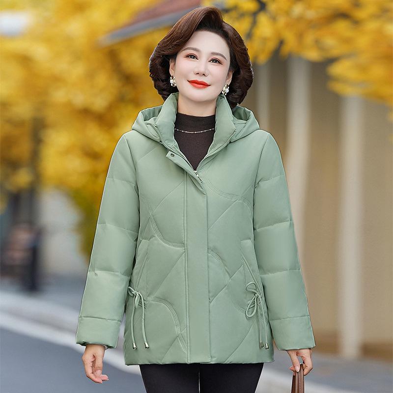 

Пуховик женский средней длины зимний новый белый утиный пух утолщенный свободный куртка для мам среднего и пожилого возраста 5XL