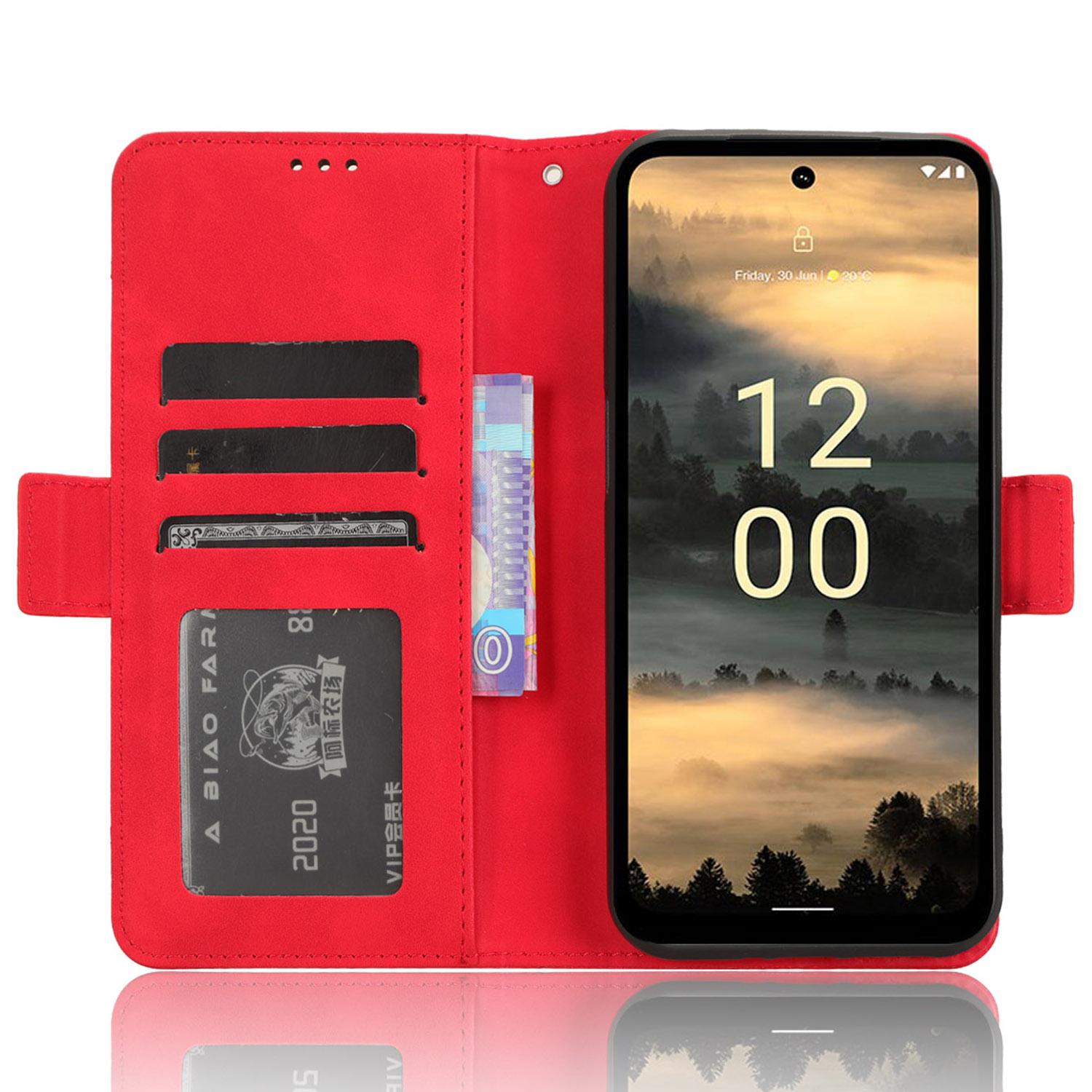 

For Nokia XR21 Multiple Card Slots Phone Cover PU Leather Anti-drop Case with Stand Wallet Red