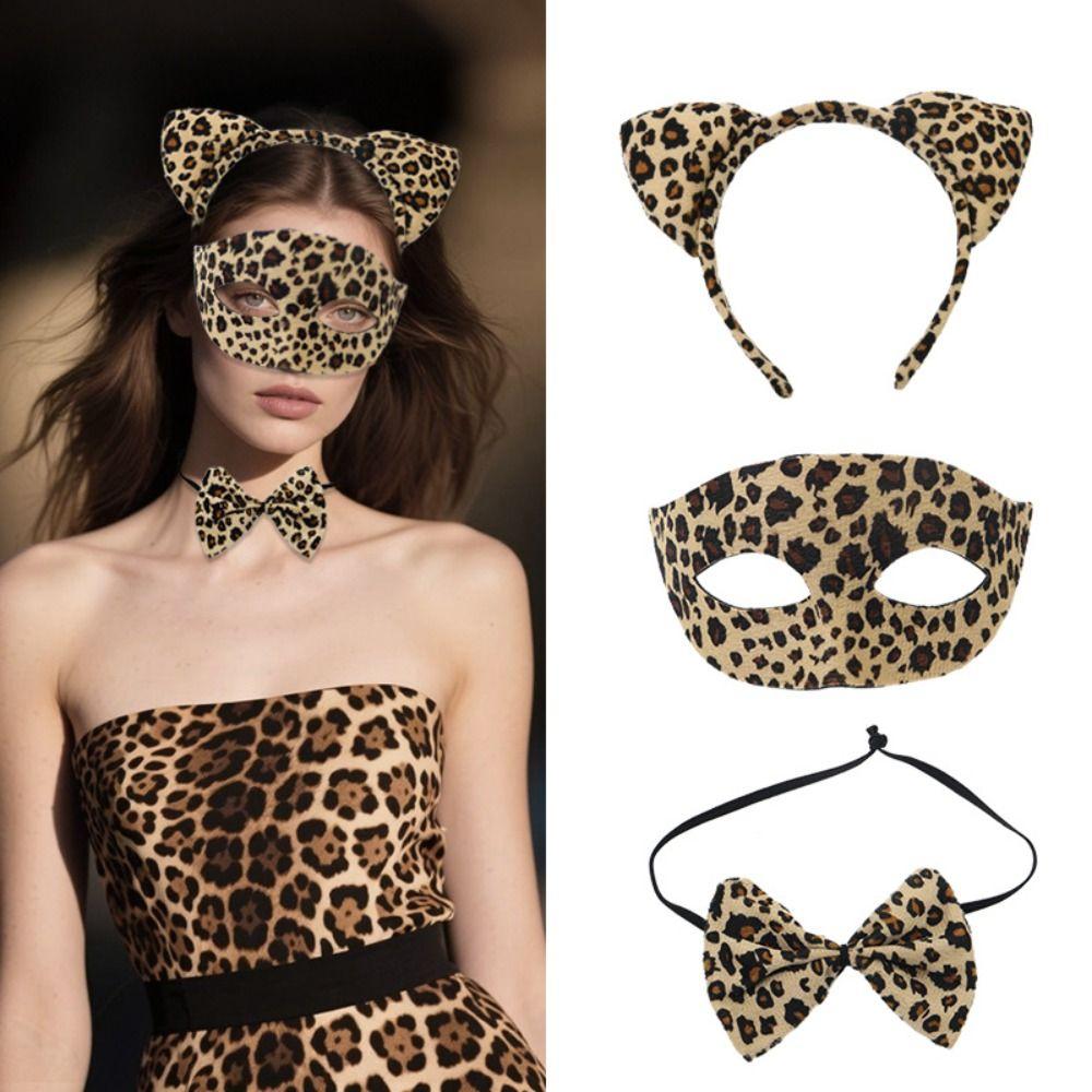 3 Stück/Set Kreatives Halloween-Masken-Stirnband-Set Leopard Halbgesichtsmaske Cosplay-Requisiten