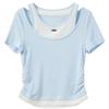 Sancai Women's Faux Two-Piece Short Sleeve T-shirt