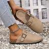 Women'S Chic Beige Slide Sandals with Adjustable Buckle Straps - Comfortable Toe Flat Heel, Non-Slip Rubber Sole for Summer Wear, Strappy Sandal