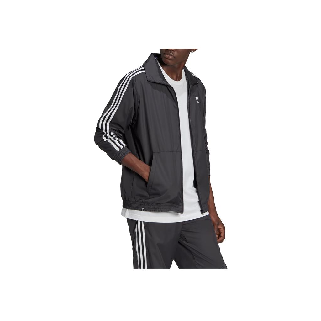 Adidas Logo Long Sleeve Striped Pattern Casual Sport Zip-up Stand Collar Jacket Men Jackets Black JM2716