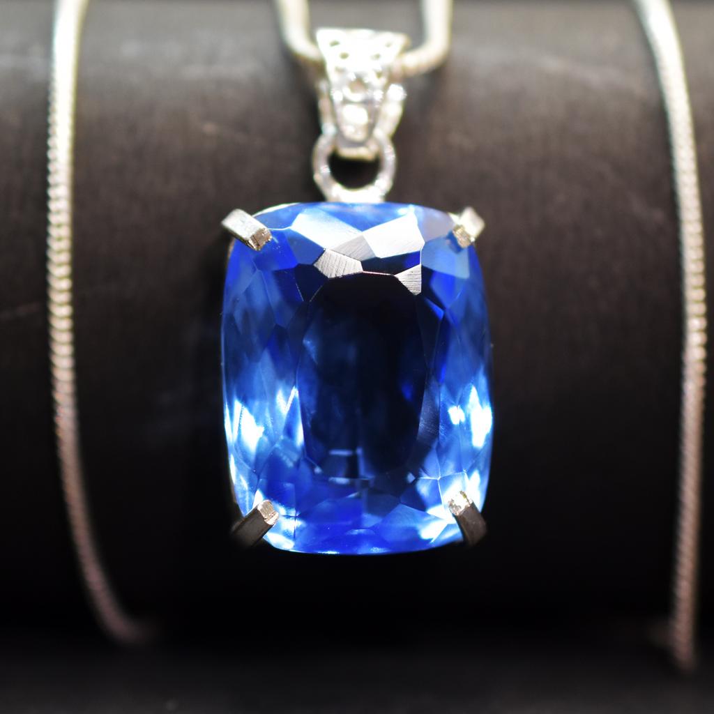 Natural London Topaz Blue Pendant Cushion 73 Gems 925 Sterling Silver CERTIFIED my-415-k