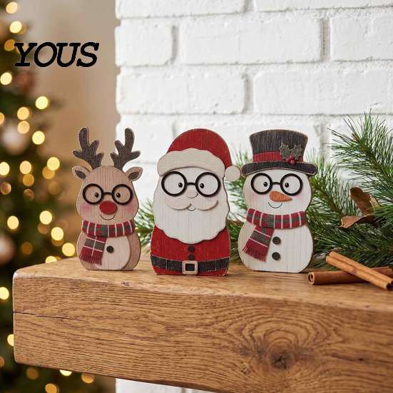 Small Wood Christmas Ornaments Wooden Cat Tabletop Decor, Cute Kitty Figurine, Rustic Farmhouse Decor for Xmas Tiered Tray Ornament Living Room Shelf