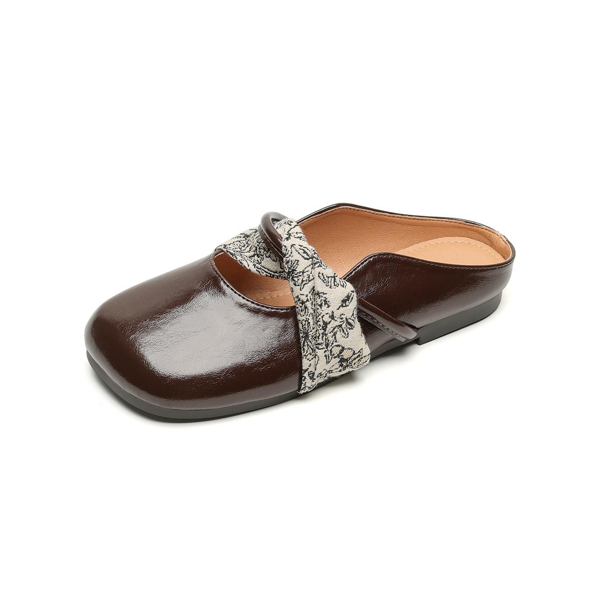 

Weiwei girl 993-7 квадратная обувь одиночные женские туфли с плоской подошвой одна педаль мягкая подошва сумка головка полутапочки летние женские 43 коричневый