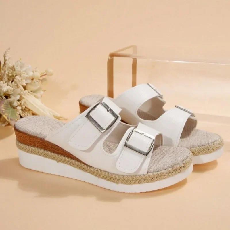 Mode 2024 Heißer Verkauf frauen Schuhe Peep Toe frauen Hausschuhe Mode Gürtel Schnalle Casual Hausschuhe Frauen Neue Plus Größe keil Hausschuhe