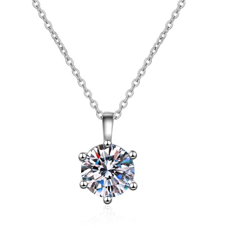 Women's 2 Carat Faux Moissanite Necklace: Six-Prong Diamond Pendant, Classic Luxury Clavicle Chain