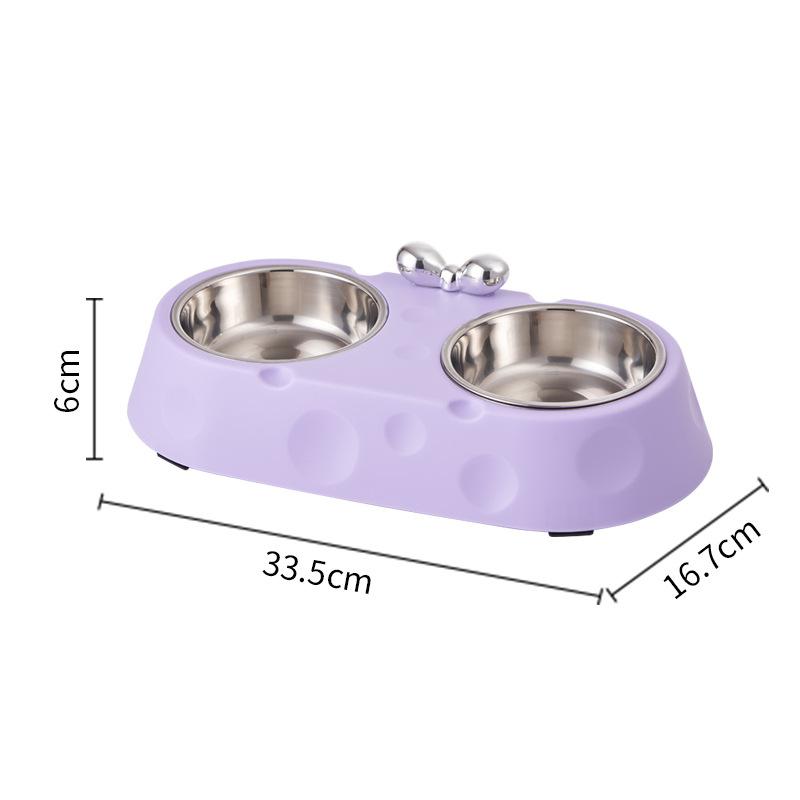 

Двойная миска из нержавеющей стали для домашних животных, миска для кошачьего корма, миска для риса для собак, миска для кошек и миска для собак, противоскользящая и противоударная двойная миска для домашних животных, новый стиль 33.5*16.7*6cm