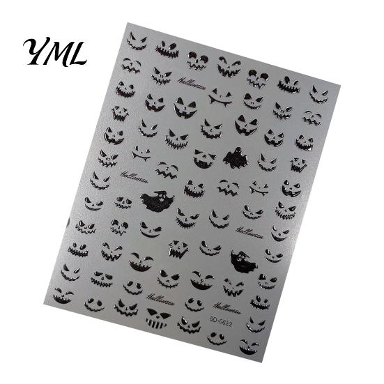 5D Embossed Nail Decals Halloween Art Stickers, Skull Pumpkin Ghost Relief Supplies Decals, Waterproof Self Adhesive Manicure Decoration Stickers