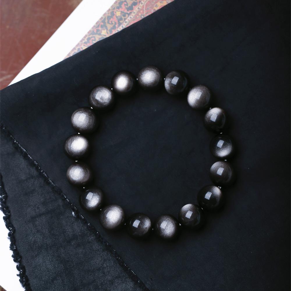 Natural6A Double-Eyed Silver Obsidian Bracelet Imposing Silver Shining Stone Round Beads