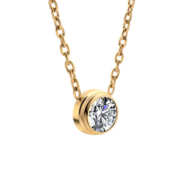Korean Fashion Round Rhinestone Pendant Necklace - Women s Elegant Titanium Steel Design