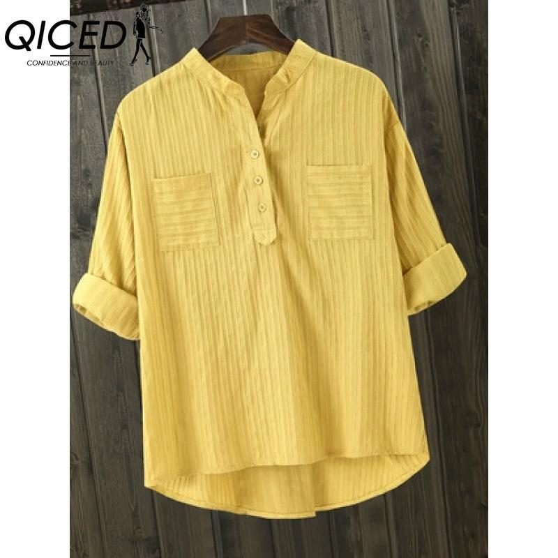 QICED Women's Fashion Casual Solid Color Print Short Sleeve V Neck Blouses & Shirts