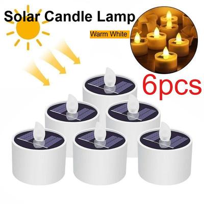 6 sztuk Świeca solarna bezpłomieniowa lampka Oświetlenie LED wodoodporna solarna lampka podgrzewacz rechargeable lampa świeca ogrodowa dekoracja imprezowa domowa