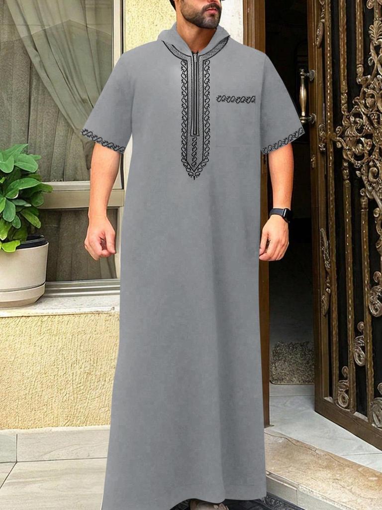 Embroidered Hooded Robe for Muslim Men, New Style Middle Eastern Thobe, Loose Long Sleeve Ethnic Design, Available Now