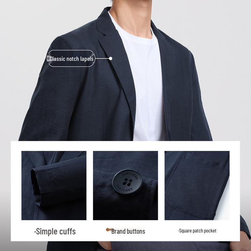 Langdeng Men's Tencel Linen Lightweight Business Casual Blazer