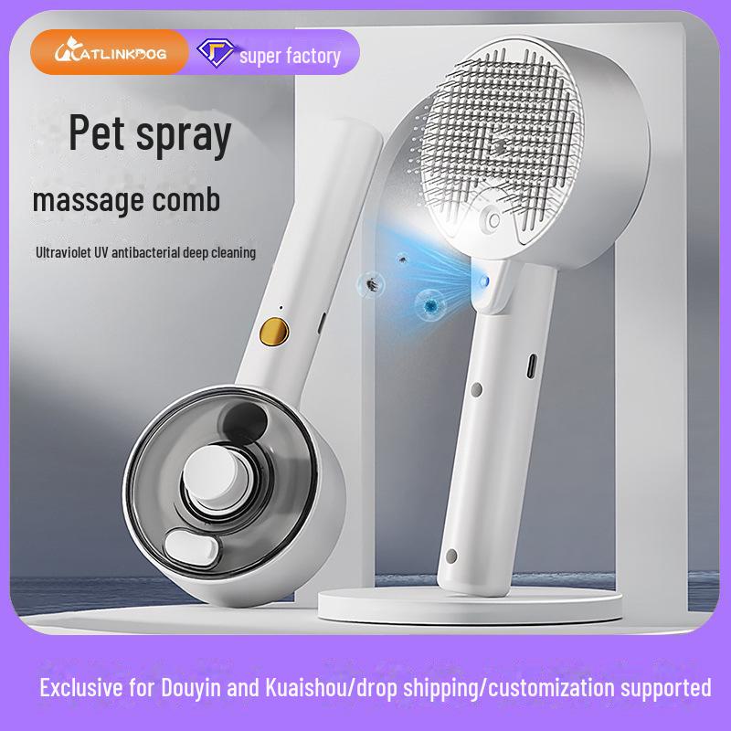 Pet Massage & Hair Removal Comb: One-touch Hair Detangling & Anti-static Grooming Tool for Cats & Dogs