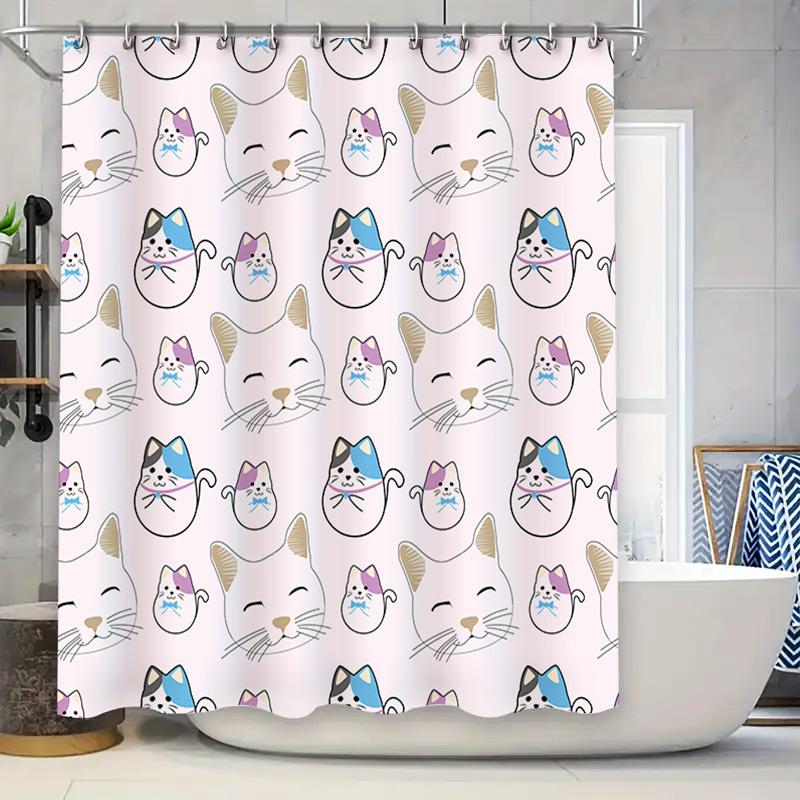 

Pink Cats Shower Curtain With Cute Cat Face Design For Bathroom Decor Home Decoration Pink 3D Printed Waterproof Fabric One Size W60H190(CM)-1 Pcs