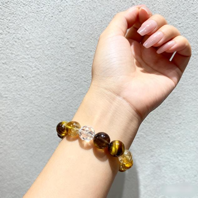 Golden Brown Luster: Yellow Tiger Eye & Smoky Quartz Bracelet - Elegant Crystal Gift for Her