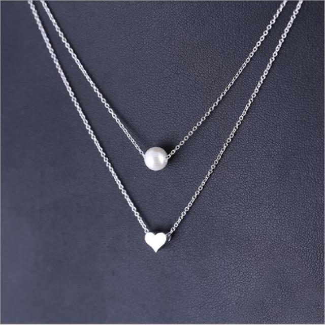 

Распродажа популярных ювелирных изделий из стерлингового серебра 925 пробы, модные двухслойные интеграционные женские ожерелья с жемчугом и любовью Xl237 серебряный