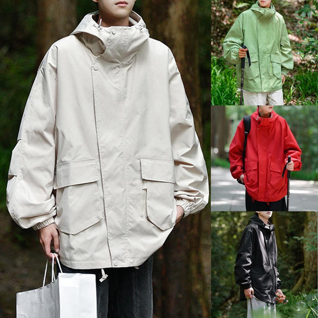 Men's Casual Sports Jacket Waterproof Lightweight Hooded  Hiking Golf Raincoats With  Pockets