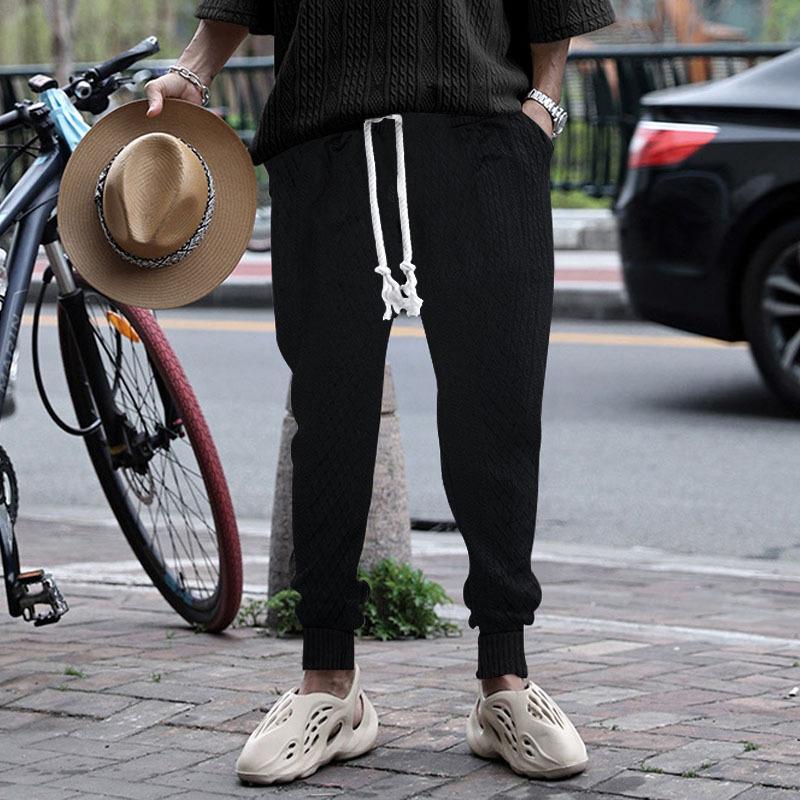 Mens Casual Solid Color Cable Knit Drawstring Waist Jogger Pants