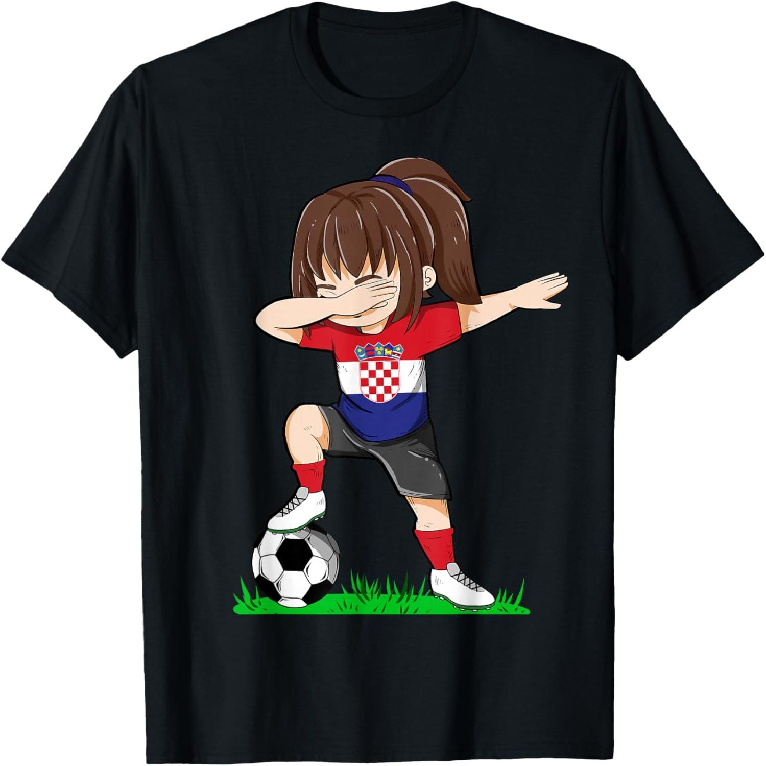 Soccer Croatia Jersey Shirt Croatian Flag Football Girls Dab T-Shirt S
