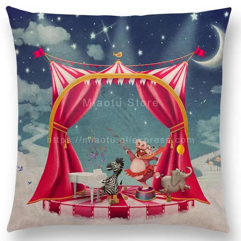 Latest Mysterious Imagine Animals Cushion Cover Forest Raven Fantasy Clouds Sky Moon Stars Earth Dream Girl Prints  Pillow Case