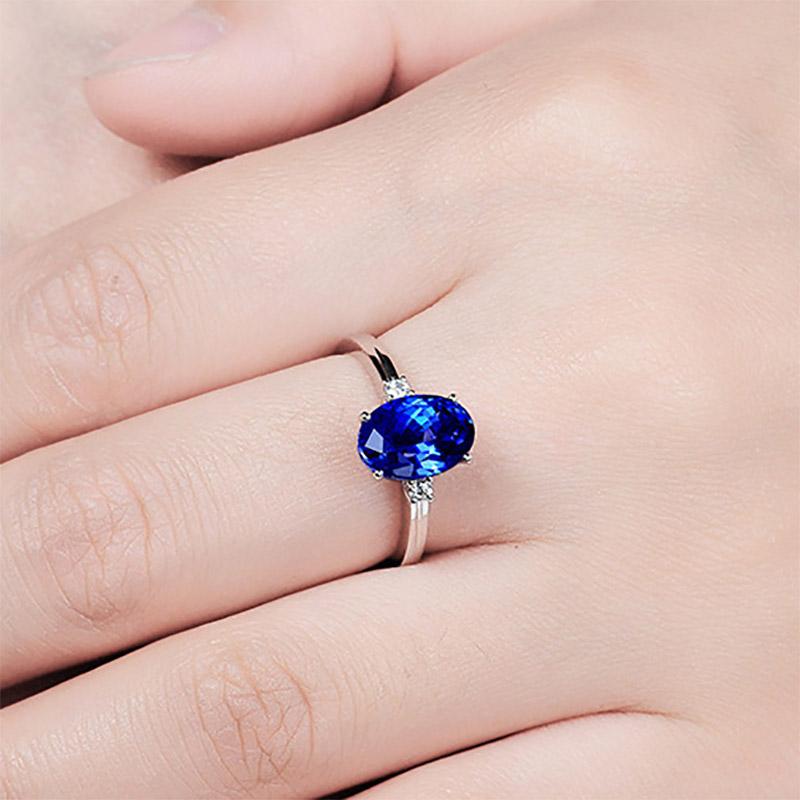 BELLA BOX Ovaler blauer Saphir-Stein für Damen, Verlobungsring, Silber, Damen-Party-Edelstein-Schmuck