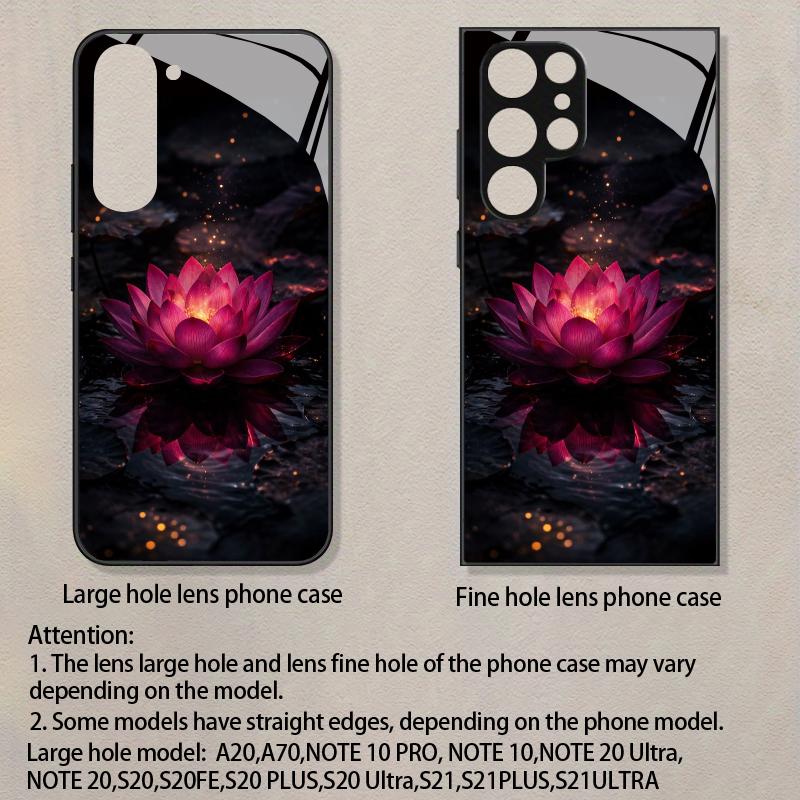 Dark Night Lotus Glow Pattern 2D Phone Case for Samsung S26 S25 S24 S23 S22 S21 S20 A55 A54 A53 Tempered Glass Protective Cover
